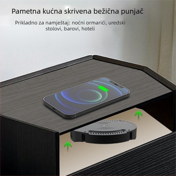 Bežični punjač 10W za ugradnju ispod stola — izlaz 1.5A, DC protokol, CE/FCC/ROHS certifikat