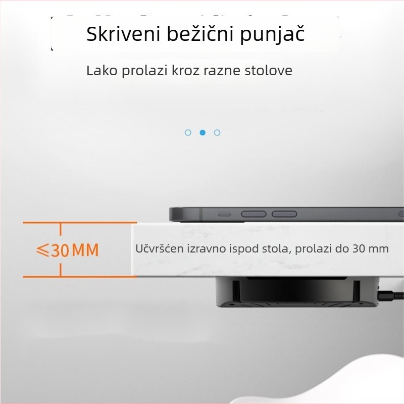 Bežični punjač 10W za ugradnju ispod stola — izlaz 1.5A, DC protokol, CE/FCC/ROHS certifikat