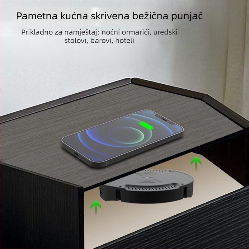 Bežični punjač 10W za ugradnju ispod stola — izlaz 1.5A, DC protokol, CE/FCC/ROHS certifikat