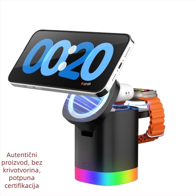 Tri u jednom sklopivi magnetski bežični punjač za stolni PC s MagSafe, maksimalna snaga 15W, USB-C
