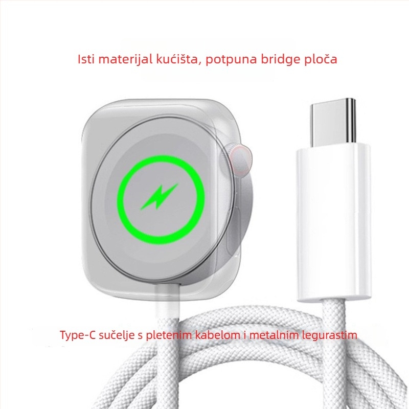 Bežični punjač za Apple Watch s magnetskim punjenjem, S10, PD protokol, 0.5A, 2.5W, pleteni kabel