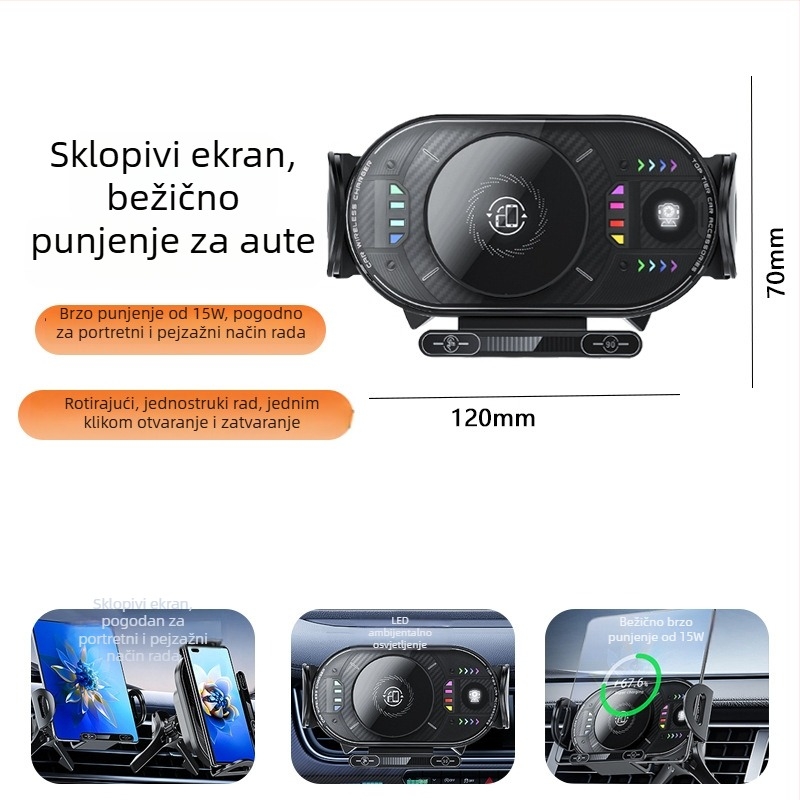 360° rotirajući bežični auto punjač PD 15W, magnetsko punjenje, univerzalno