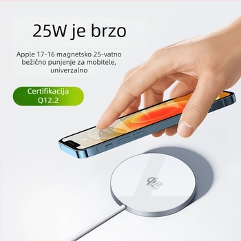 Ultra-tanki bežični punjač 25W od aluminijske legure, Qi 2.2 brzo punjenje magnetskim kabelom, prijenosan