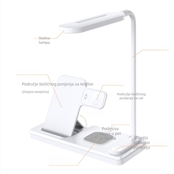 Stolni bežični punjač s noćnom lampom i držačem za telefon – 3-u-1 Qi punjač, do 25W, izlaz 1,66A