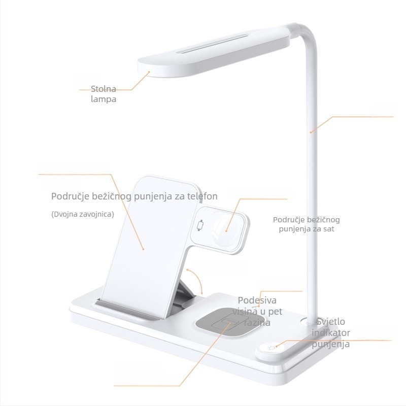 Stolni bežični punjač s noćnom lampom i držačem za telefon – 3-u-1 Qi punjač, do 25W, izlaz 1,66A
