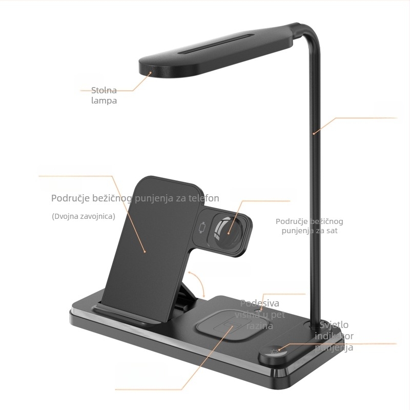 Stolni bežični punjač s noćnom lampom i držačem za telefon – 3-u-1 Qi punjač, do 25W, izlaz 1,66A