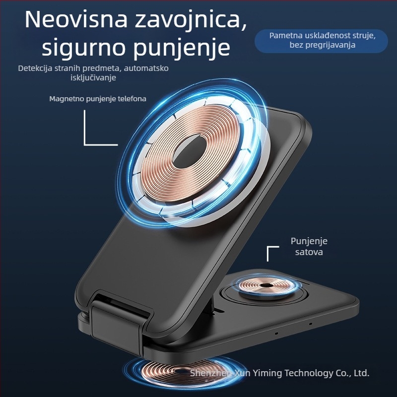 Bežični punjač 3-u-1 s MagSafe magnetskim punjenjem, prijenosni sklopivi držač, QC3.0 brzo punjenje, maksimalna izlazna snaga 15W