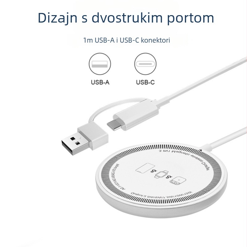 Bežično 15W magnetsko punjač s dvostrukim portom – za slušalice i sat, 3-u-1 bežično punjenje