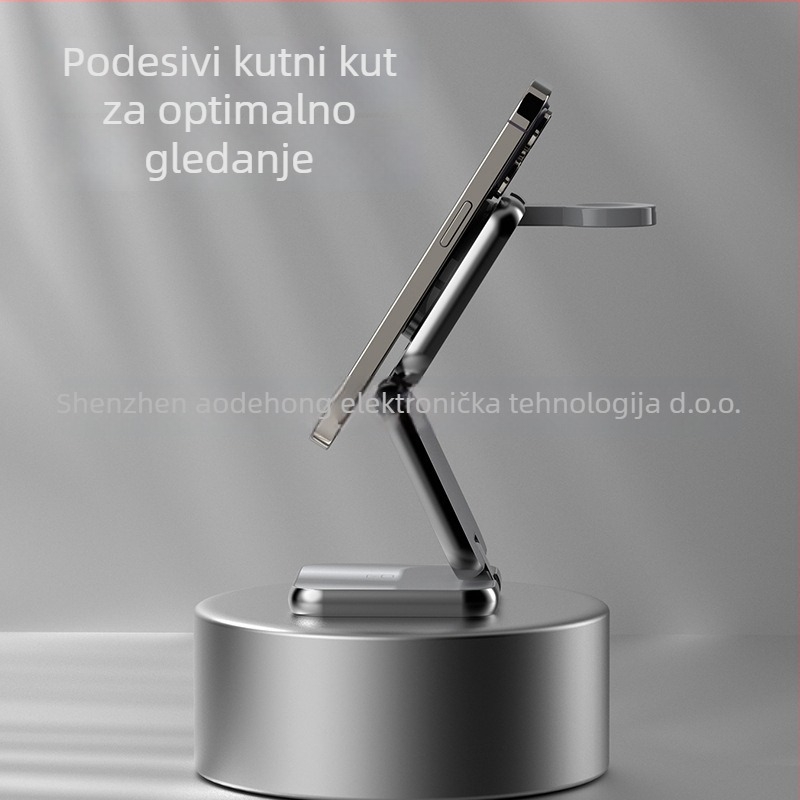 Metalni 3-u-1 bežični punjač za mobitel i Apple Watch s magnetskim sklopivim stalkom, 15W, Qi QC3.0