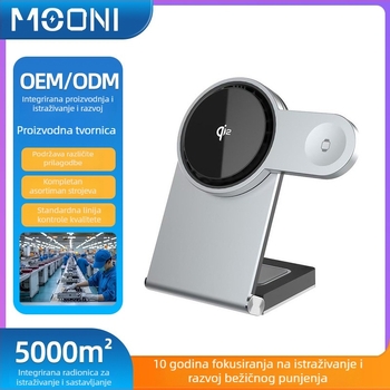 3-u-1 bežični nosač za punjenje s učinkovitim odvodenjem topline za iPhone, Apple Watch i AirPods; maksimalna izlazna snaga 15W; magnetsko punjenje; QC4.0 protokol; sklopni prenosni dizajn