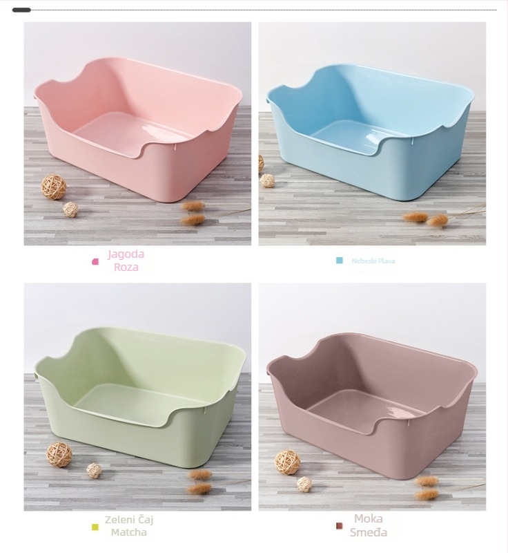 Kutija za mačji pijesak s poluzatvorenim, podignutim dizajnom, visokim bridom protiv prskanja, PP materijal, za mačke