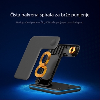 3-u-1 bežični punjač s držačem za iPhone, AirPods i Apple Watch — 15W, QC3.0, ulaz 12V, izlaz 3A