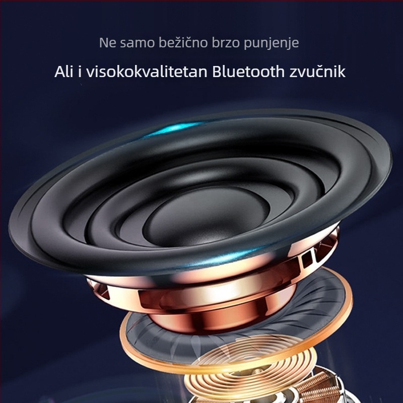 Bežični punjač s Bluetooth zvučnikom i držačem za telefon — 10W bežično punjenje, QC3.0 brzo punjenje, Type-C sučelje, ROHS certifikat