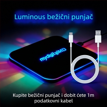 Kvadratni bežični punjač za mobitele sa svjetlećim ogledalom, aluminijska legura, 15W, Type-C, brzo punjenje, tisak logotipa