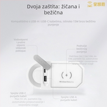 Ugrađivački stolni punjač za namještaj 3-u-1 s otvorom za kabel, dvostrukim USB portovima i bežičnim punjenjem 15W, CE certifikat