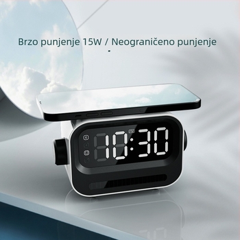 Digitalni sat s alarmom i ugrađenim zvučnikom, bežično punjenje do 15W, QC3.0 brzo punjenje i magnetsko punjenje