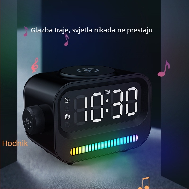 Digitalni sat s alarmom i ugrađenim zvučnikom, bežično punjenje do 15W, QC3.0 brzo punjenje i magnetsko punjenje