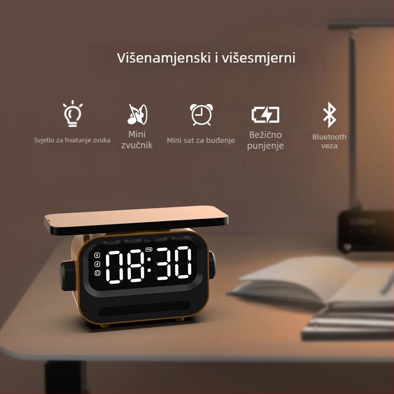 Digitalni sat s alarmom i ugrađenim zvučnikom, bežično punjenje do 15W, QC3.0 brzo punjenje i magnetsko punjenje