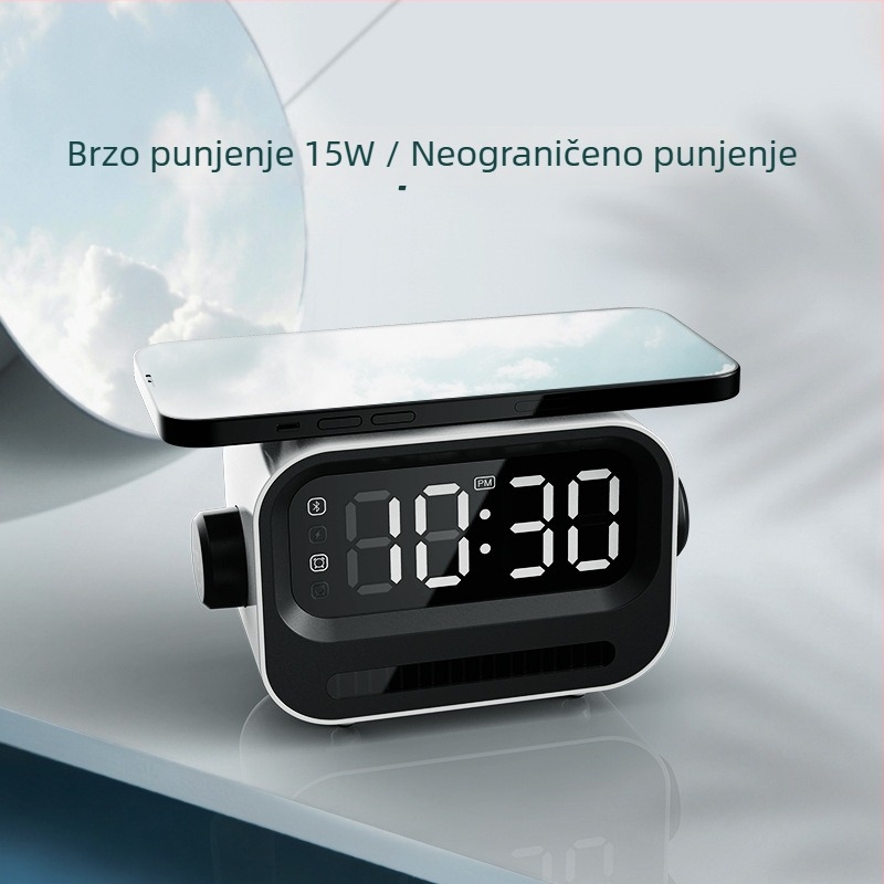 Digitalni sat s alarmom i ugrađenim zvučnikom, bežično punjenje do 15W, QC3.0 brzo punjenje i magnetsko punjenje