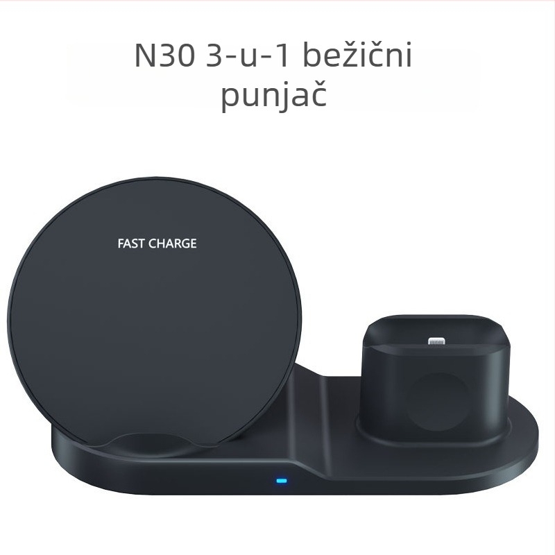 3-u-1 bežični punjač, 15W brzo punjenje, stolni uspravni držač, kompatibilno s Apple uređajima