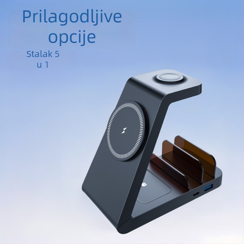 Pet u jednom magnetski punjač-stalak za Apple iPhone i iPad – Ukupna snaga 36W, QC3.0 brzo punjenje, magnetsko punjenje, izlaz 9V2A