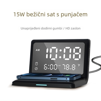 Bežično punjač za sat s budilicom, 3 u 1, Qi brzo punjenje do 15W, Apple kompatibilan