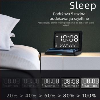 Bežično punjač za sat s budilicom, 3 u 1, Qi brzo punjenje do 15W, Apple kompatibilan