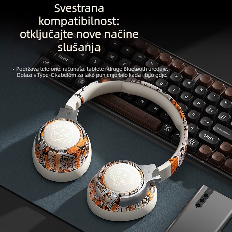 Bluetooth 5.4 gaming slušalice za glavu, domet do 10 m, stereo, trajanje baterije preko 8 sati