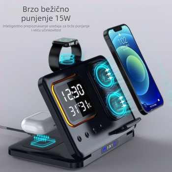 Skopljivi bežični punjač tri u jedan za Apple i Huawei telefone, slušalice i sat — izlazna snaga 15W, ukupna snaga 18W, QC3.0 brzo punjenje