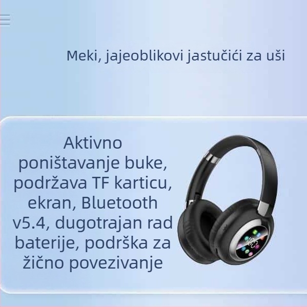 Bežični Bluetooth headset za glavu sa zaslonom – za uredsku glazbu, doseg 10 m, Bluetooth 5.4, trajanje baterije više od 8 sati, stereo zvuk