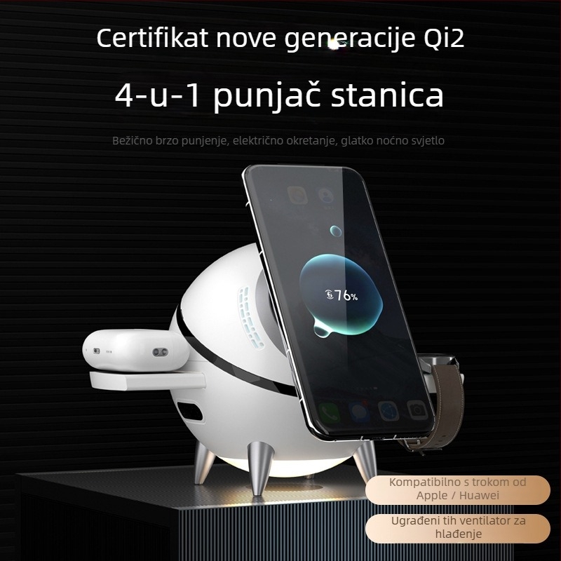 3-u-1 magnetski bežični punjač za telefon, sat i slušalice - CBT-60Q, QI2 certificiran, PD brzo punjenje, 20W izlaz