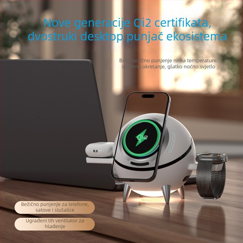 3-u-1 magnetski bežični punjač za telefon, sat i slušalice - CBT-60Q, QI2 certificiran, PD brzo punjenje, 20W izlaz