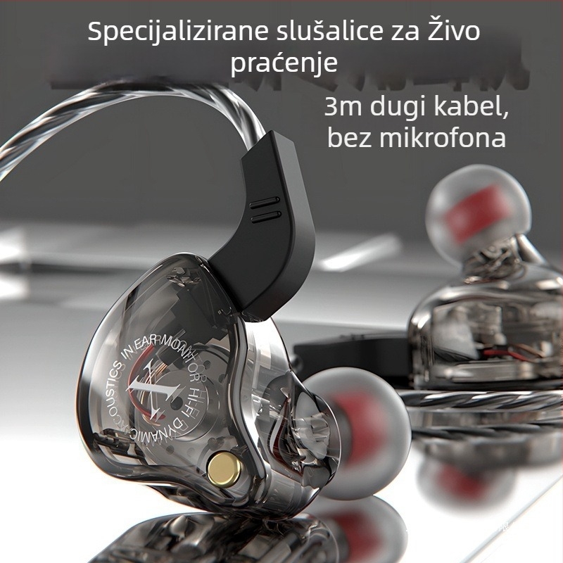 Žične slušalice za nadzor zvuka za streamere, posvećeni ušni monitor uz računarsku zvučnu karticu, 3,5 mm, 20–20000 Hz, 16 Ω