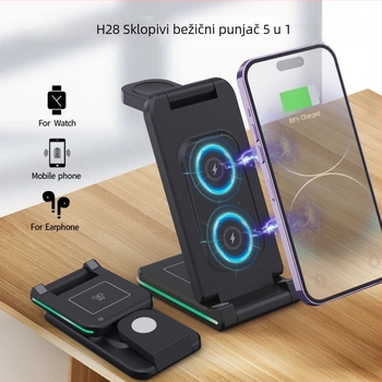 Sklopivi bežični punjač 5-u-1 s noćnim svjetlom, Qi 15W brzo bežično punjenje za telefon, sat i slušalice