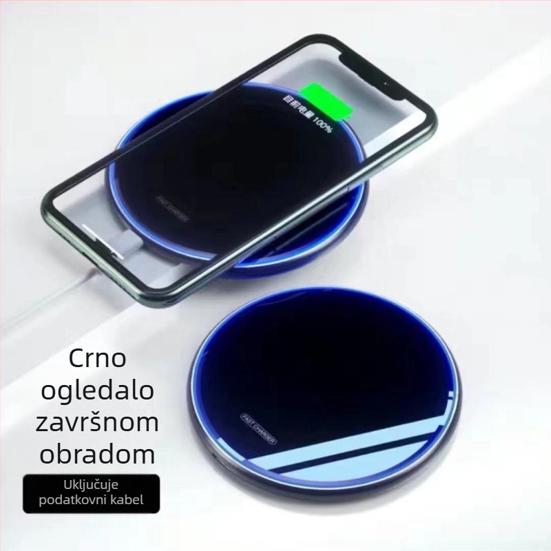 Okrugli stolni bežični punjač s oglednim završetkom i pulsirajućom svjetlošću, do 15W izlaz, podržava QC3.0/4.0 i PD20W/35W