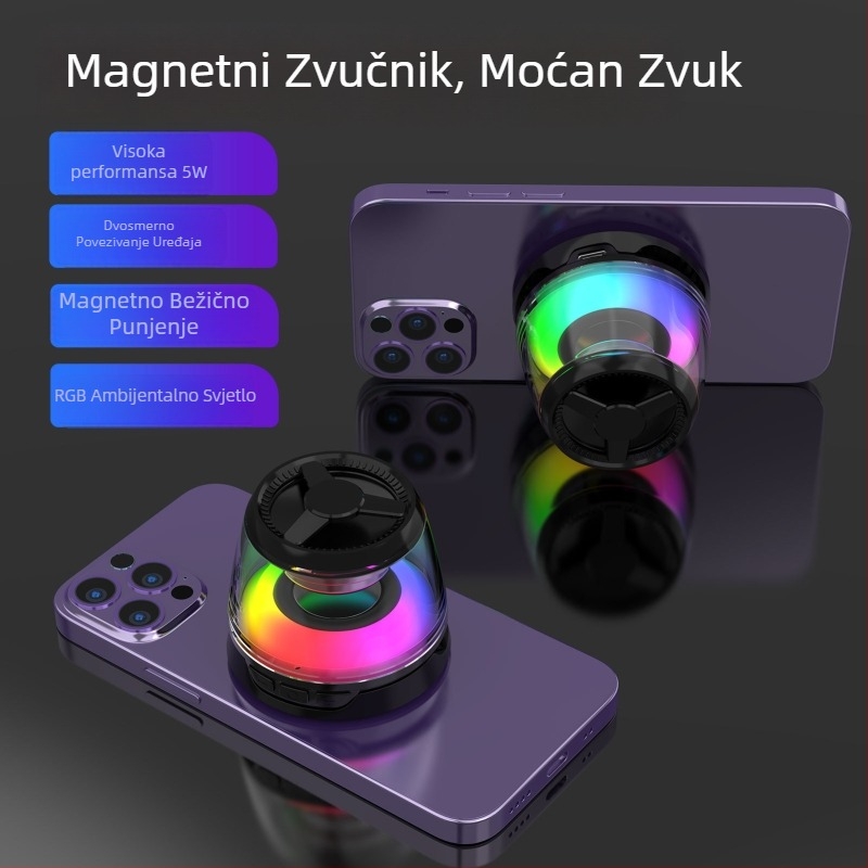 Bluetooth zvučnik s bežičnim i magnetskim punjenjem, RGB ambijentalno svjetlo za stolnu radnu površinu, Qi 15W, CE certificirano