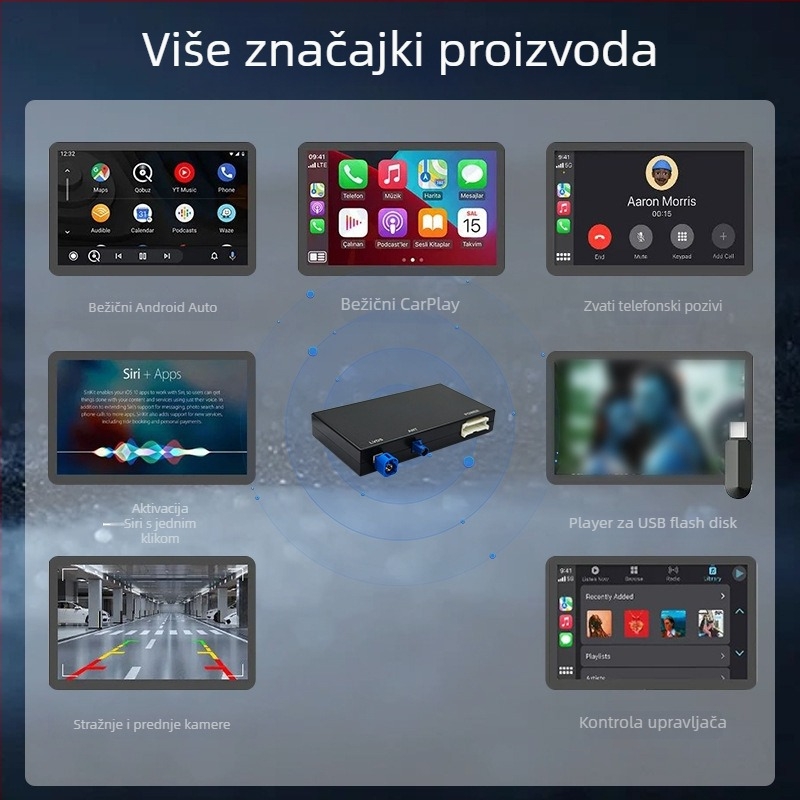 Bežični CarPlay/Android Auto adapter za Audi - EC13-C, dvostruki jezgreni CPU, 1GB RAM, bežično sučelje, kapacitivni zaslon