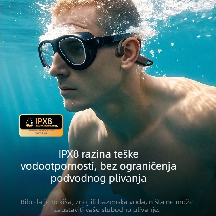 Slušalice s koštanom provodljivošću, držač na uho, Bluetooth 5.4, IPX8, trajanje baterije 4–8 h