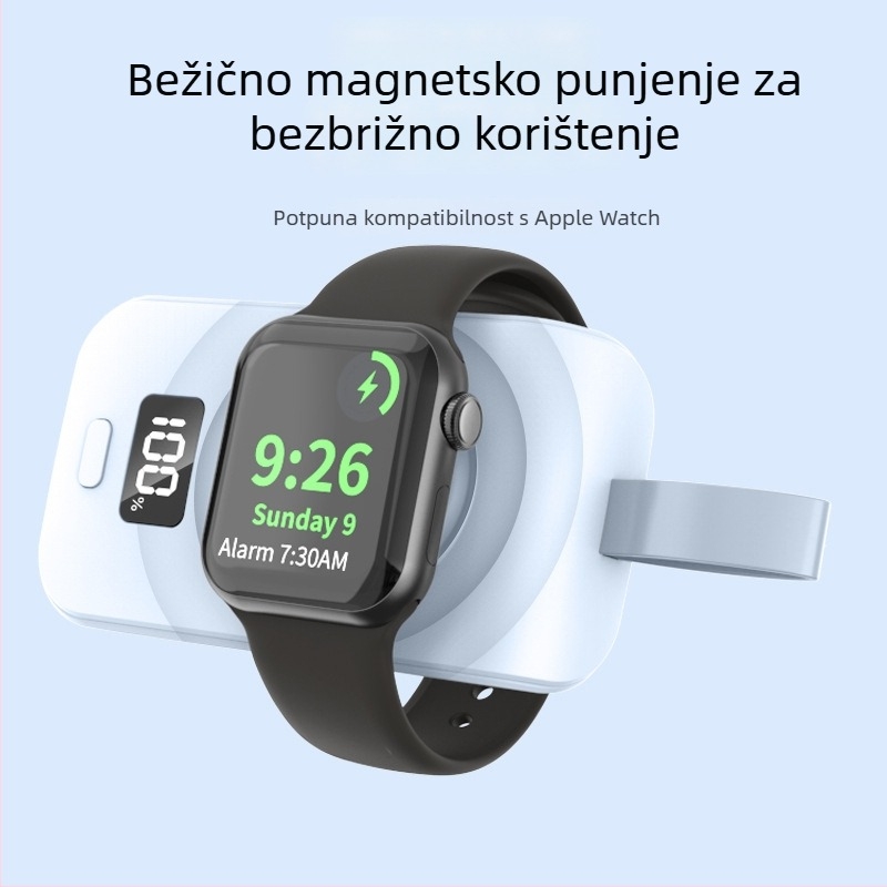 Prijenosni magnetni bežični punjač za Apple Watch uz power banku, digitalni prikaz, ukupna snaga 7W, maksimalna izlazna snaga 5W, podržava magnetsko punjenje i brzo punjenje