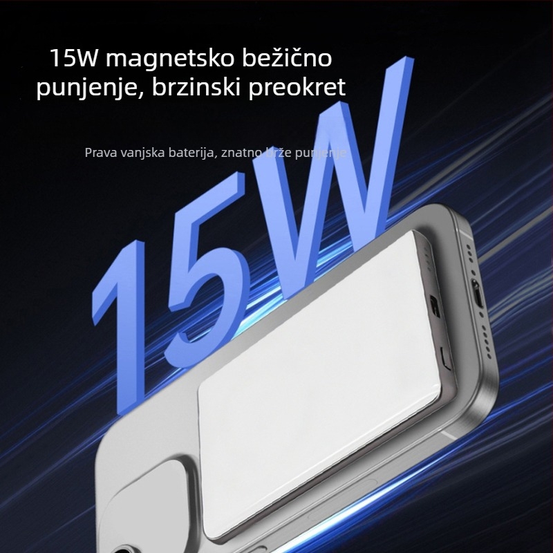 Bežični power bank 5000mAh s magnetskim MagSafe, bežično punjenje 15W, PD 20W brzo punjenje, izlaz 3A