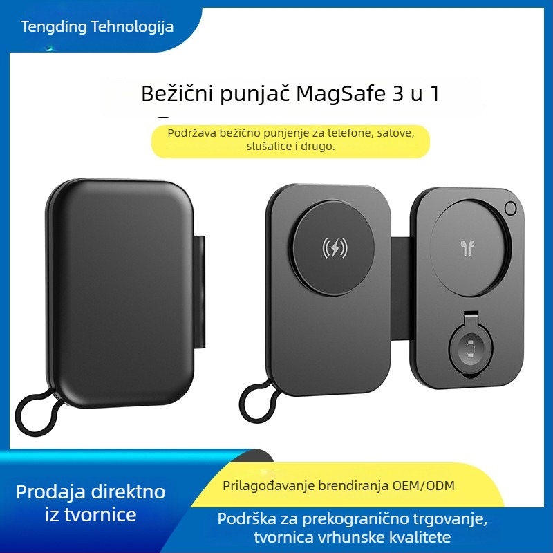 Magnetični sklopivi bežični punjač 3-u-1 za iPhone, Apple Watch i slušalice, 15W, QC 3.0, 3A
