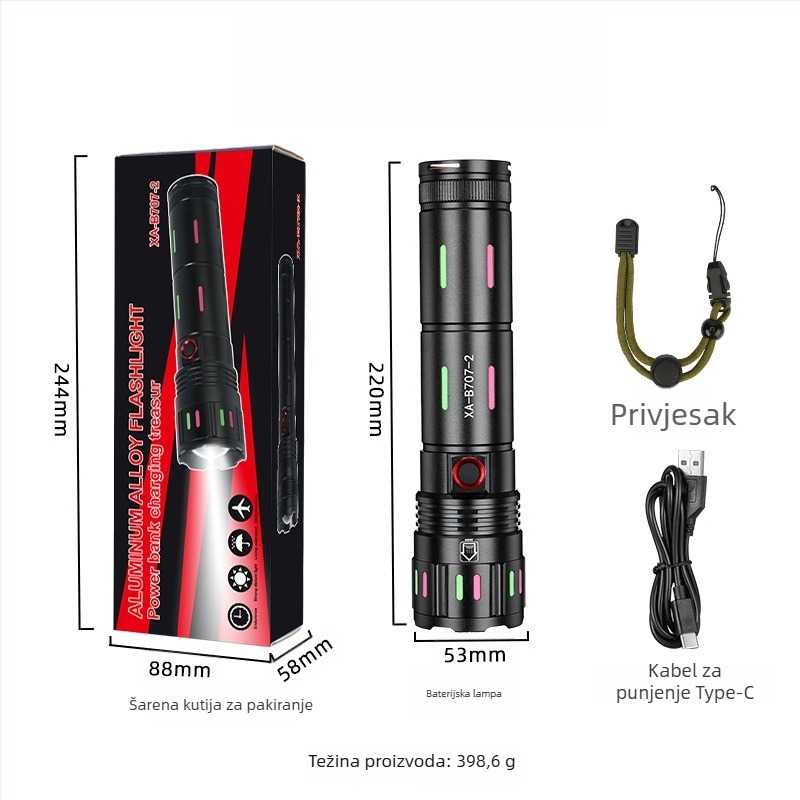 Dvostruka ribolovna LED svjetiljka s laserom, Type-C punjenje, kućište od aluminijske legure, 5400mAh, 30W