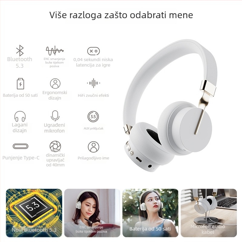 Fingertime P3 gaming Bluetooth slušalice, Bluetooth 5.1, domet 10 m, trajanje baterije >8 sati, stereo, nosive na glavi s mikrofonom