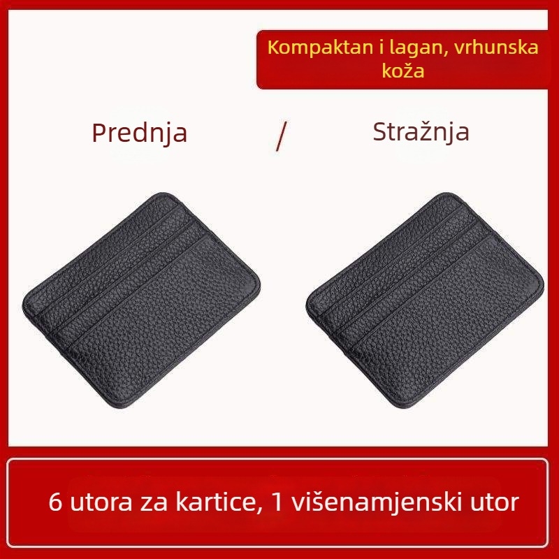 Ultra-tanki kožni držač kartica s zaštitom od demagnetizacije, kompaktni držač kartica s više pretinaca i mini novčanik za kovanice