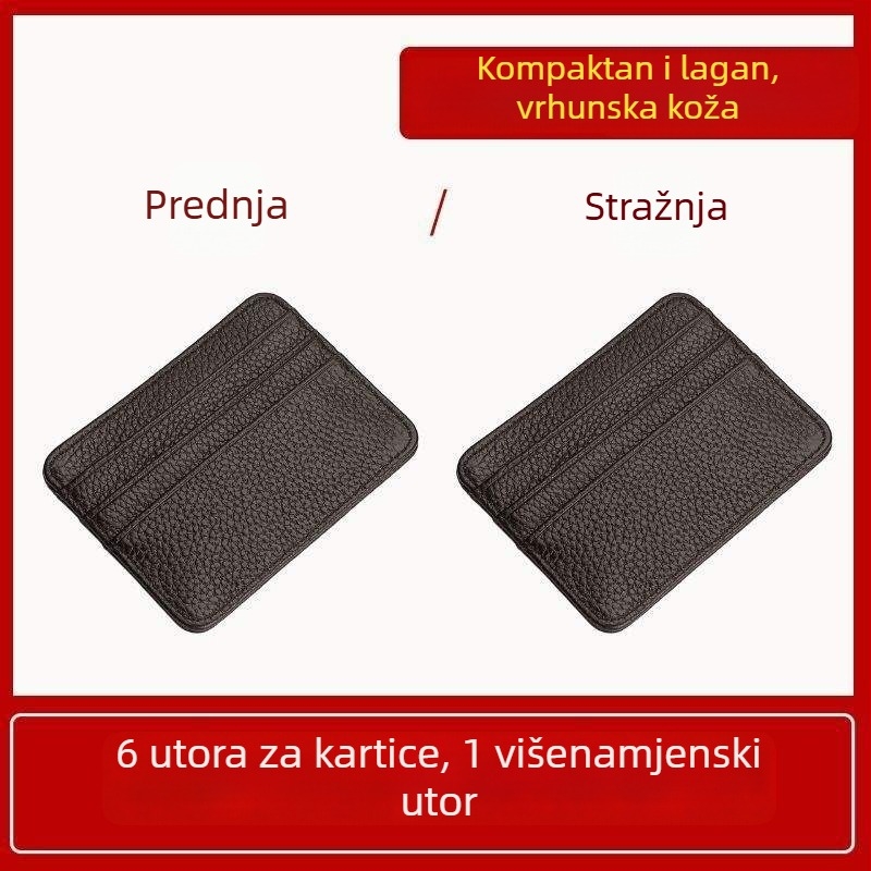 Ultra-tanki kožni držač kartica s zaštitom od demagnetizacije, kompaktni držač kartica s više pretinaca i mini novčanik za kovanice