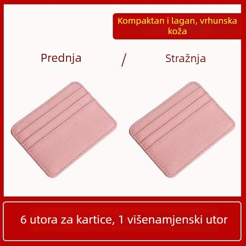 Ultra-tanki kožni držač kartica s zaštitom od demagnetizacije, kompaktni držač kartica s više pretinaca i mini novčanik za kovanice