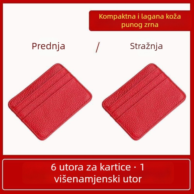 Ultra-tanki kožni držač kartica s zaštitom od demagnetizacije, kompaktni držač kartica s više pretinaca i mini novčanik za kovanice