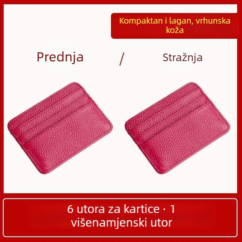 Ultra-tanki kožni držač kartica s zaštitom od demagnetizacije, kompaktni držač kartica s više pretinaca i mini novčanik za kovanice