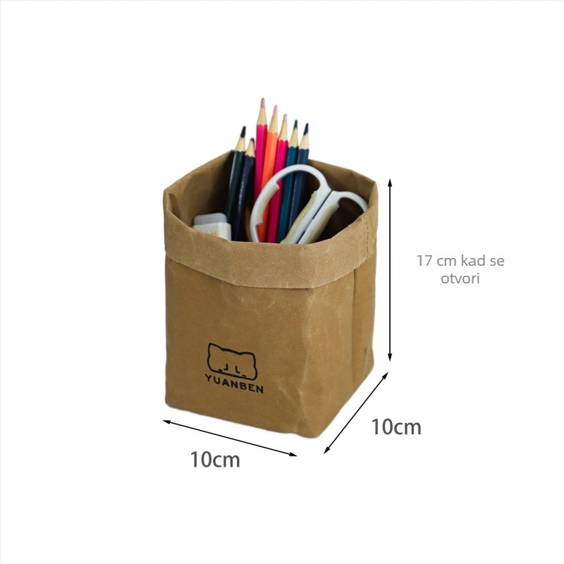 Unutarnja viseća torba za pohranu u automobilu od Kraft papira, vodootporna, s držačem za čaše i košem za smeće (Cotton Road, Kraft Paper Storage Bucket, japanski stil)