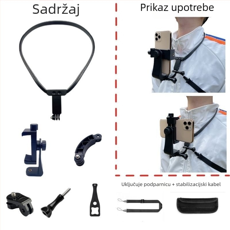 Držač za telefon na vratu za POV snimanje i solo vlog — plastično kućište, IP stil